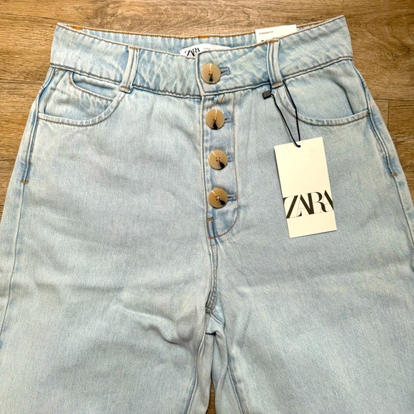 🆕 ZARA Straight Leg Button Fly High Rise Cropped Denim Jeans - Picture 3 of 7